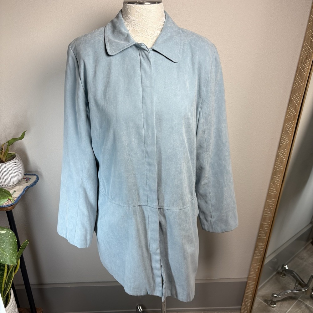 Vintage London Fog Women L Light Blue Soft Faux Suede Jacket Lined Coat